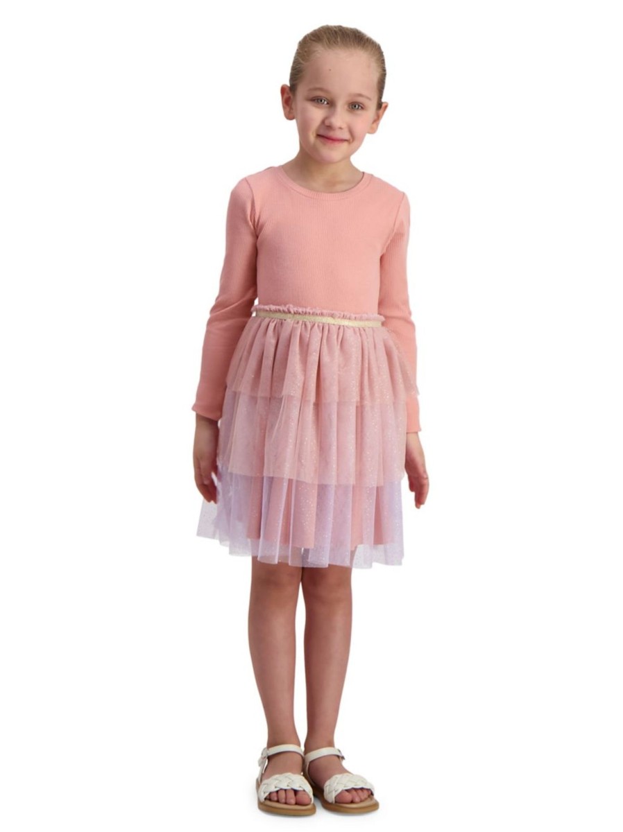 Kids & Baby Anko Toddler Girls | Little Girl'S Rib-Knit And Mesh Tutu Dress