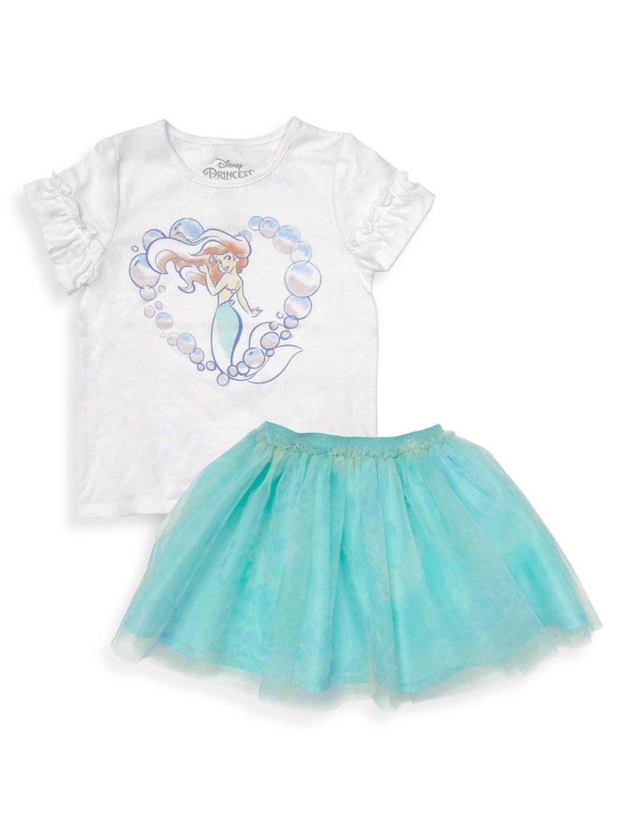 Kids & Baby Ariel | Little Girl'S Disney Ariel 2-Piece Bubbles T-Shirt And Skirt Set