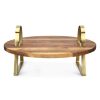 Home Living Anko Serveware | Acacia Round Serving Stand With Goldtone Handles