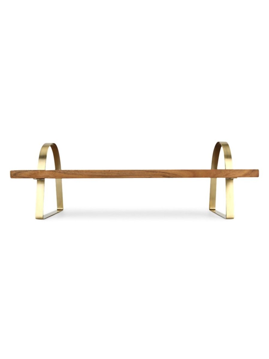 Home Living Anko Serveware | Acacia Rectanglular Serving Stand With Goldtone Handles