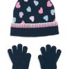 Kids & Baby Anko Toddler Girls | Kid'S 2-Piece Heart-Print Toque & Knit Gloves Set