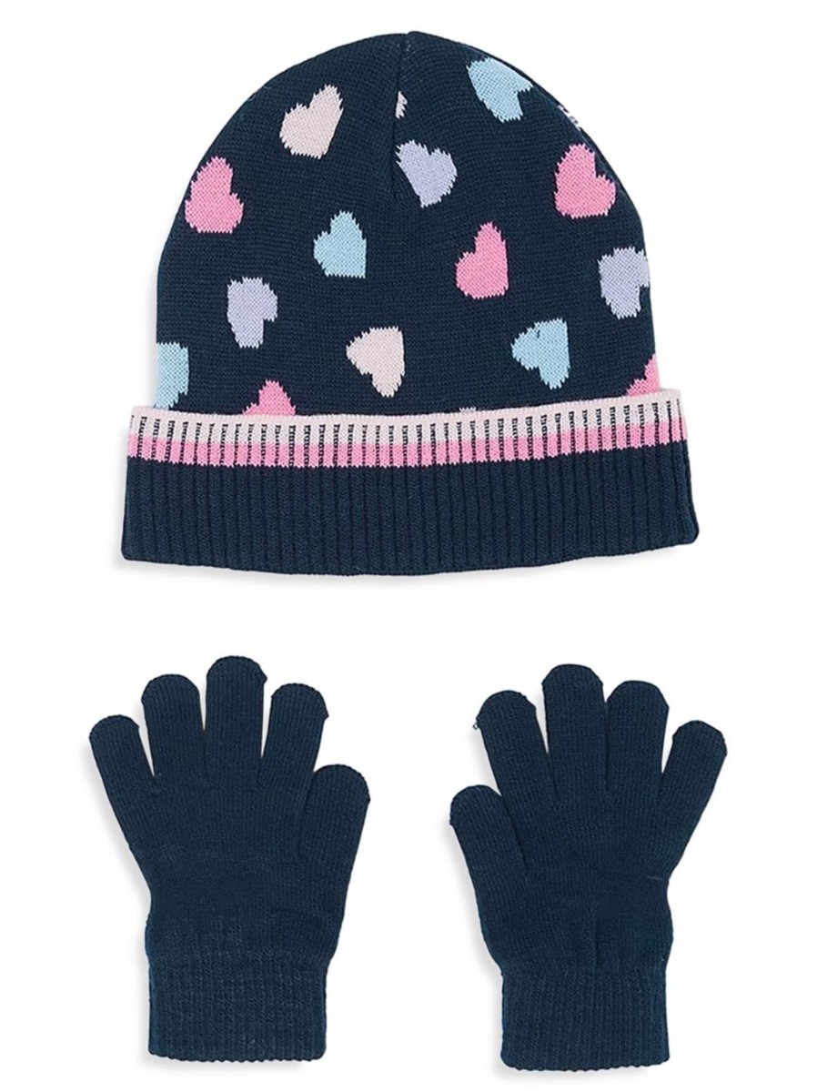 Kids & Baby Anko Toddler Girls | Kid'S 2-Piece Heart-Print Toque & Knit Gloves Set