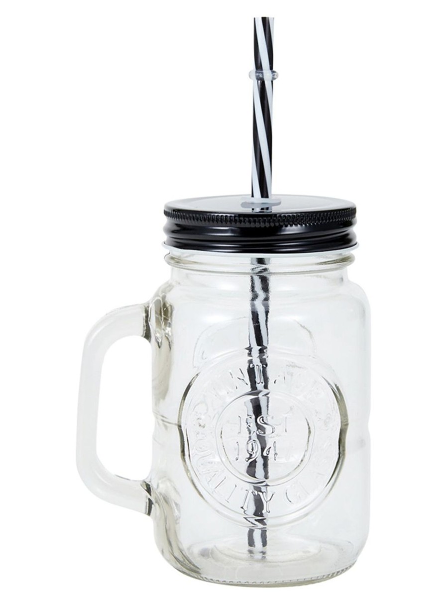 Home Living Anko Drinkware | Badge Mason Jar Mug And Straw