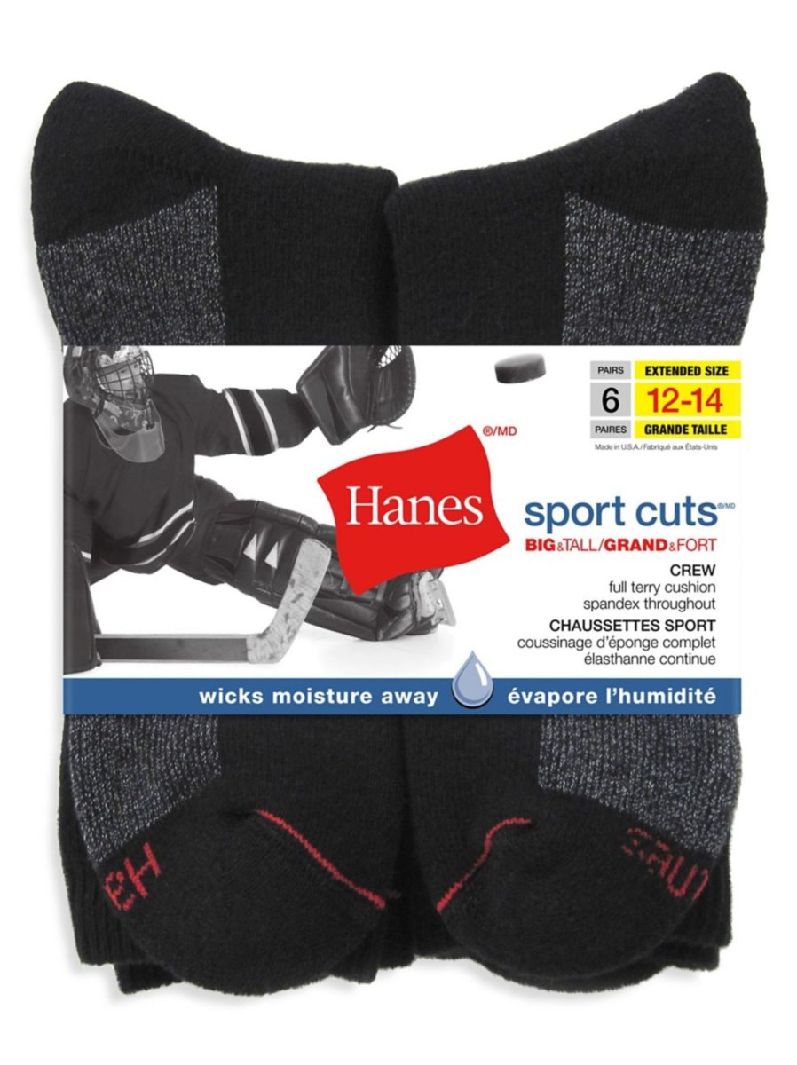 Men & Women Hanes Underwear & Socks | Big And Tall Men'S 6-Pair Freshiq Crew Socks Set