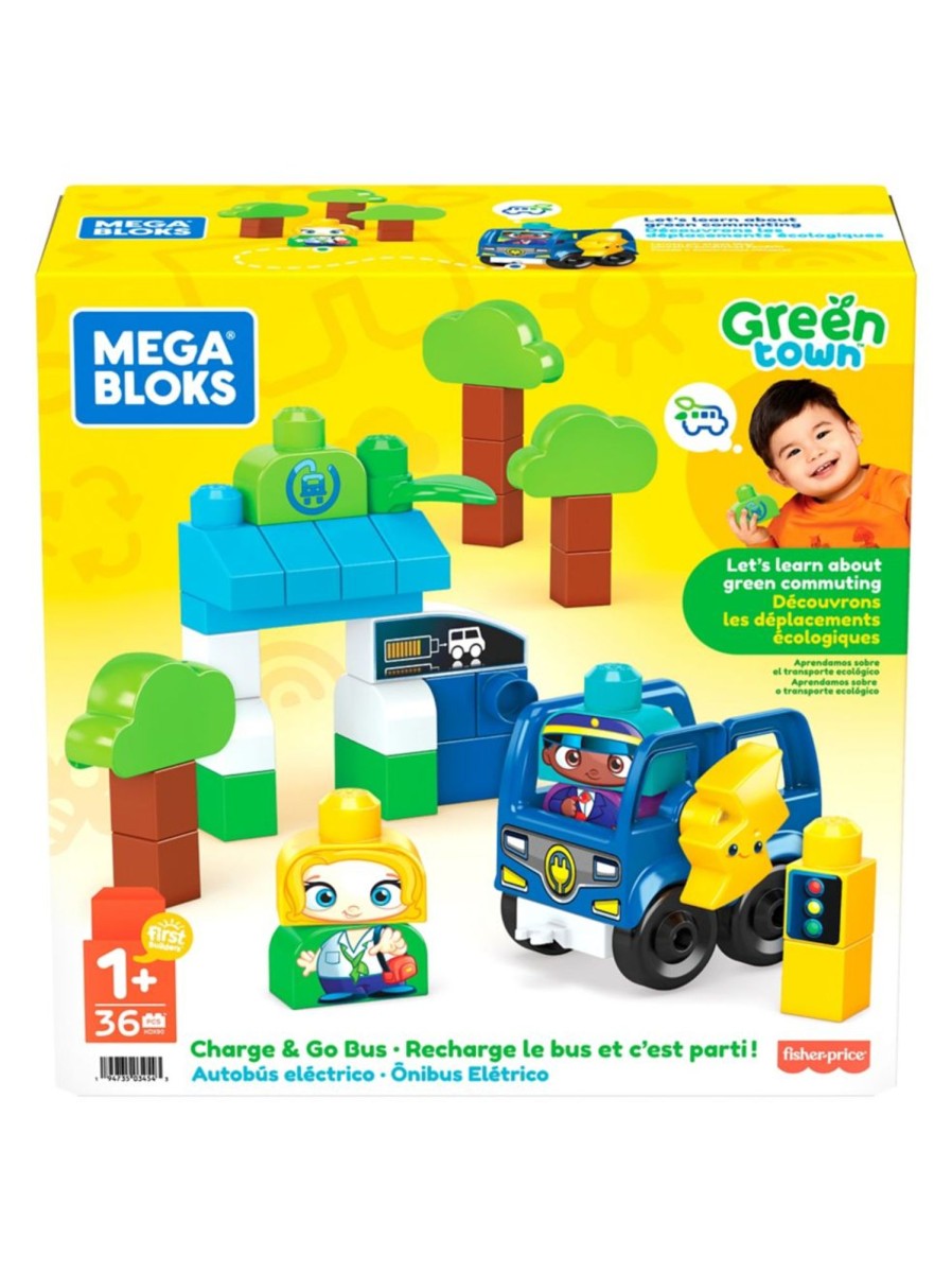 Toys Mega Bloks Building Blocks & Sets | Green Town Charge And Go Bus