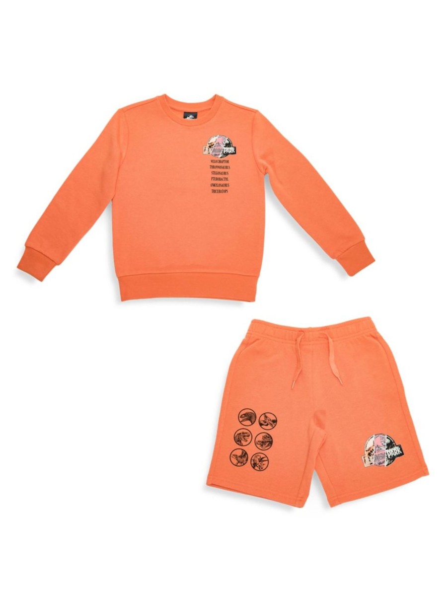 Kids & Baby Jurassic World | Boy'S 2-Piece Jurassic Dinos Fleece Sweatshirt & Shorts Set