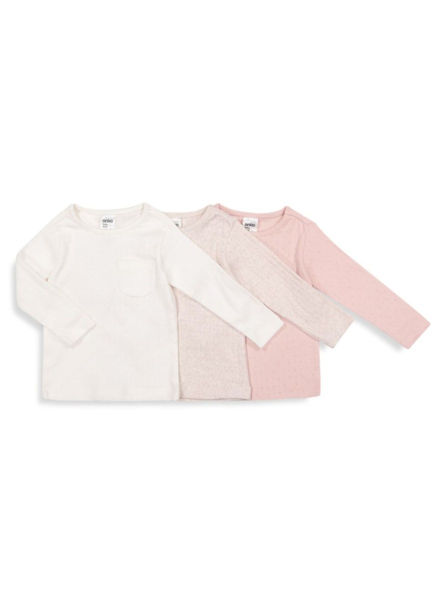 Kids & Baby Anko | Baby Girl'S 3-Piece Pointelle Long-Sleeve T-Shirt Set