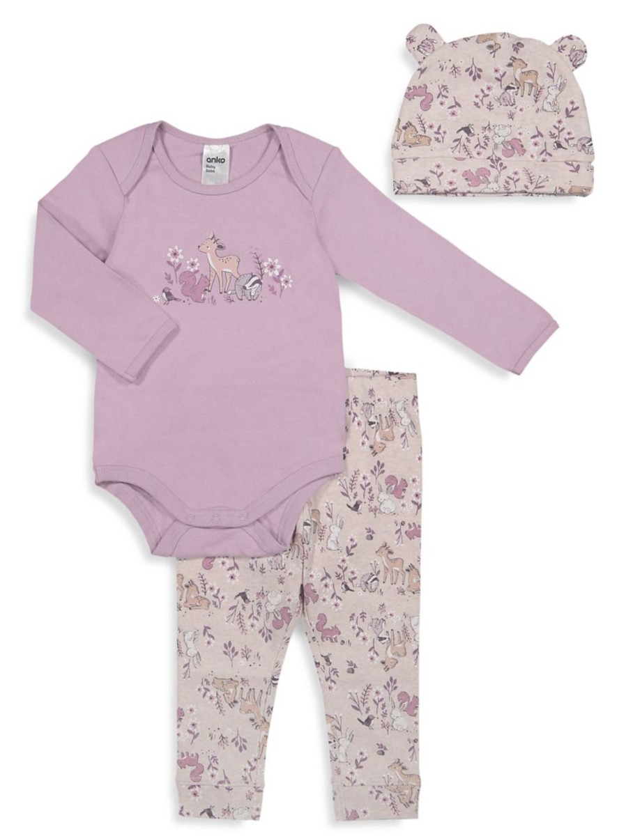 Kids & Baby Anko | Baby Girl'S 3-Piece Bodysuit, Leggings And Hat Set