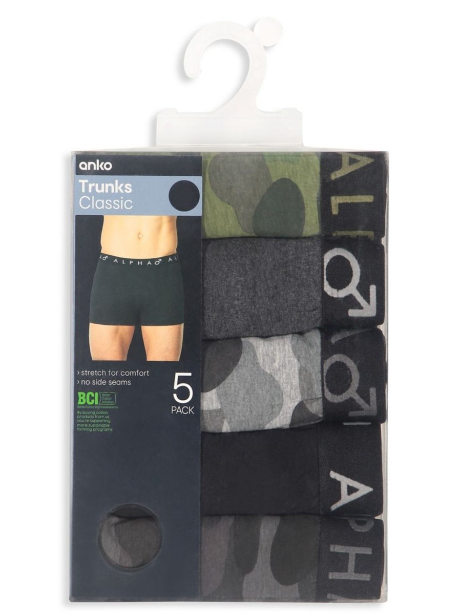 Men & Women Anko Underwear & Socks | 5-Pack Print And Plain Trunks