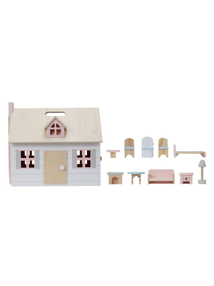 Toys Anko Dolls & Doll Houses | 11-Piece Wooden Fold And Go Dollhouse