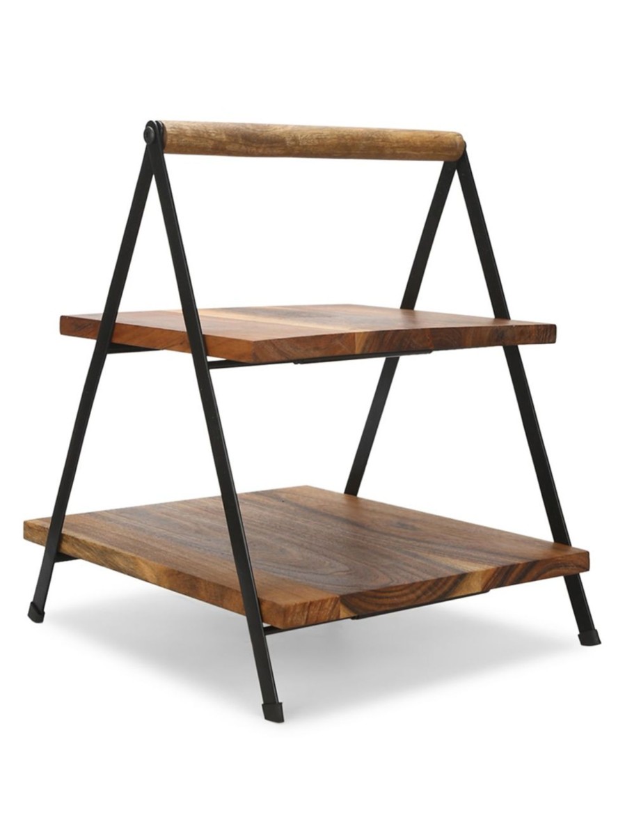 Home Living Anko Serveware | 2-Tier Wood And Iron Serving Stand