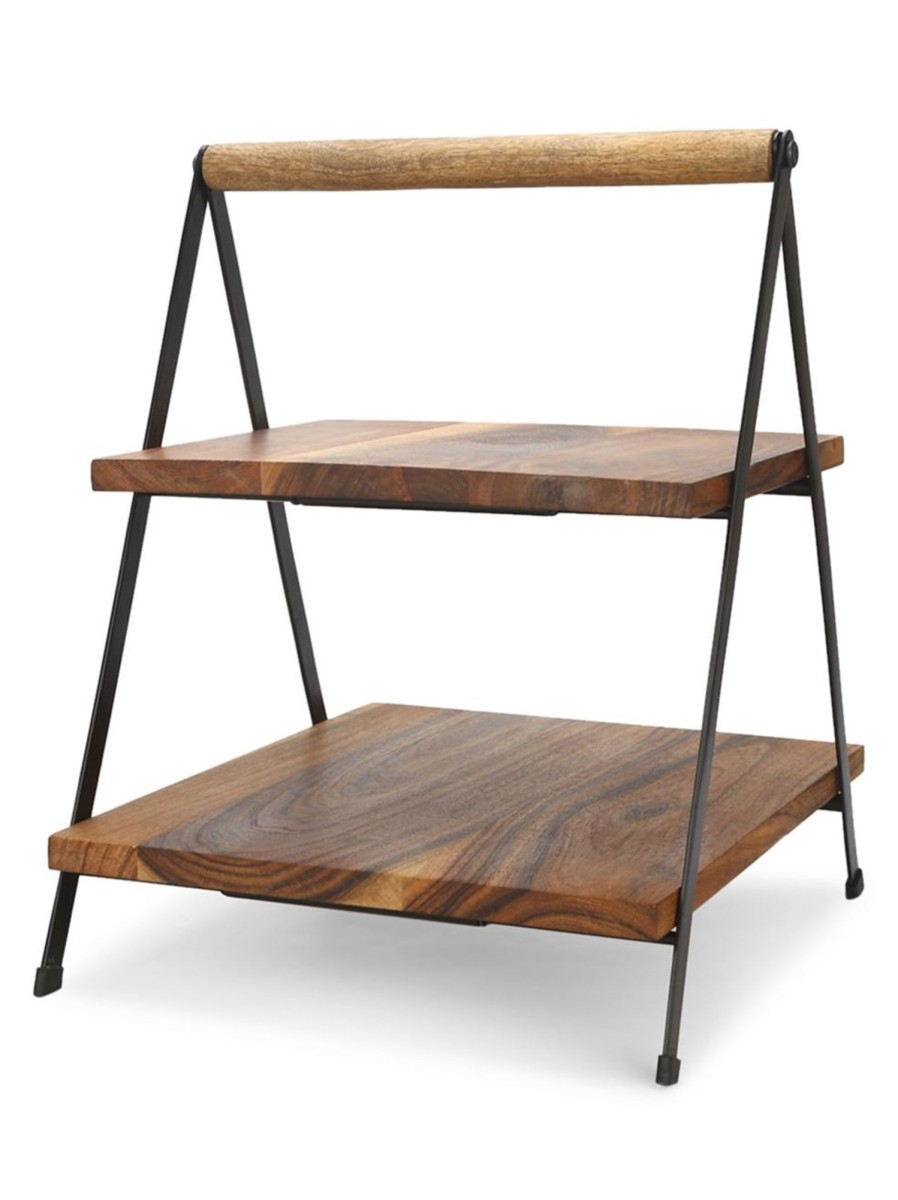 Home Living Anko Serveware | 2-Tier Wood And Iron Serving Stand