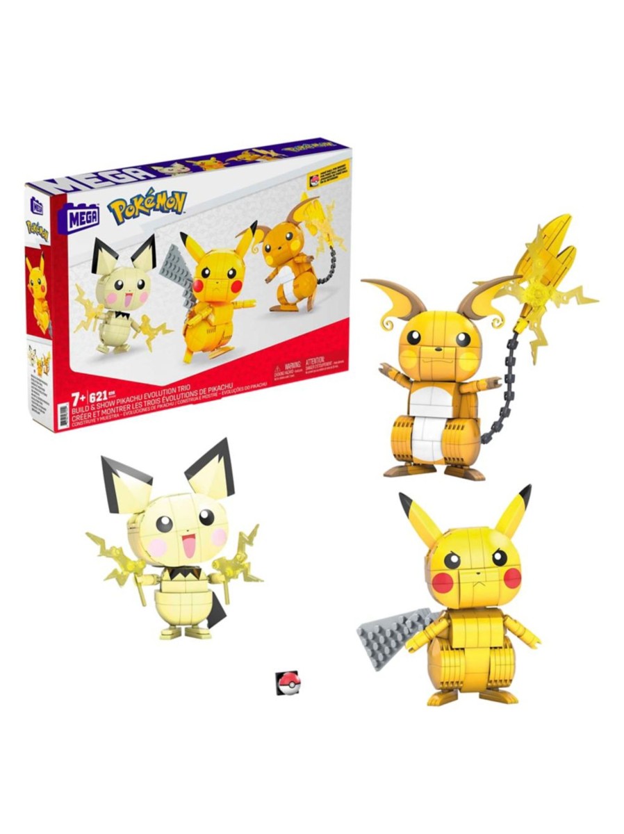 Toys Mega Construx Building Blocks & Sets | Pokemon Build And Show Pikachu Evolution Trio