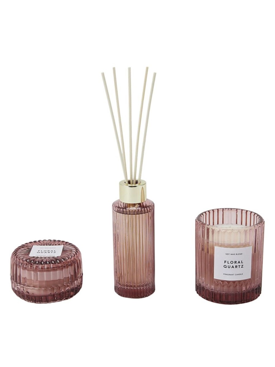 Wellness Anko Diffusers & Essential Oils | Floral Quartz Fragrant Candles And Reed Diffuser 3-Piece Set, 240G