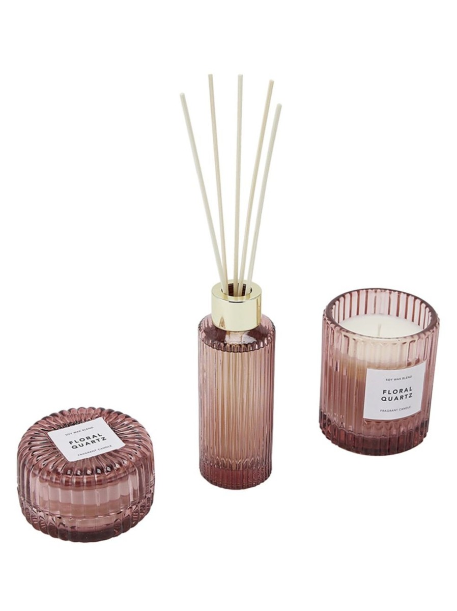 Wellness Anko Diffusers & Essential Oils | Floral Quartz Fragrant Candles And Reed Diffuser 3-Piece Set, 240G