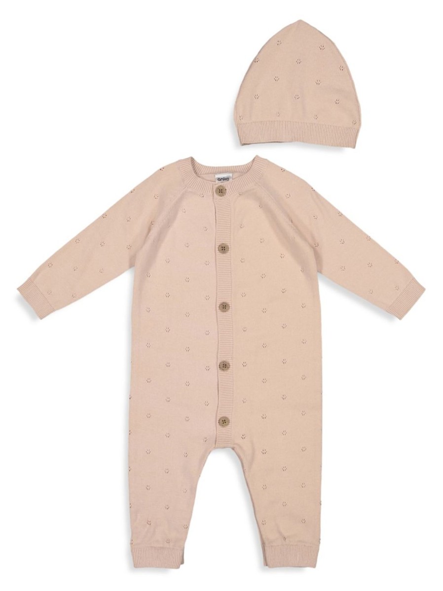 Kids & Baby Anko | Baby Girl'S 2-Piece Pointelle Knit Romper And Cap Set