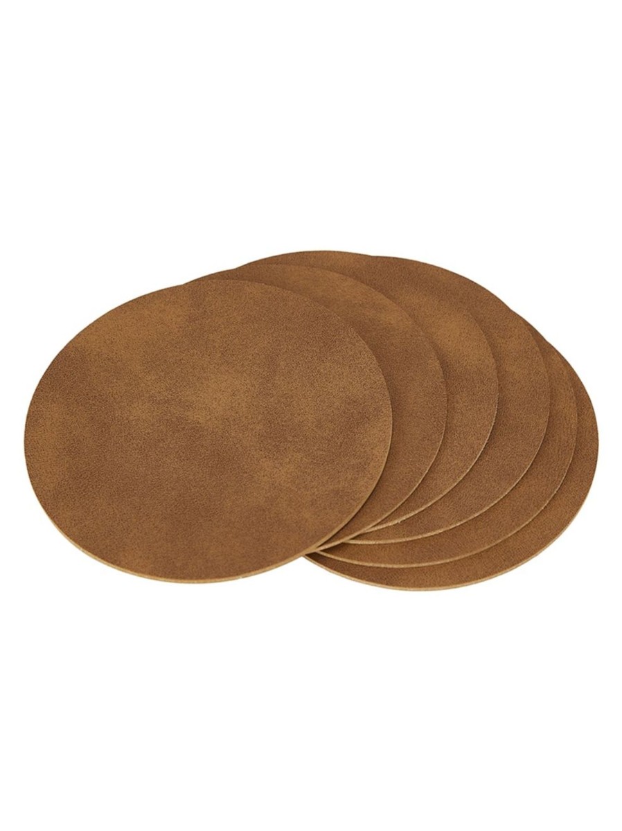 Home Living Anko Drinkware | 6-Piece Leather-Look Round Coaster Set