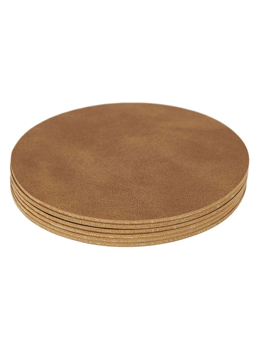 Home Living Anko Drinkware | 6-Piece Leather-Look Round Coaster Set