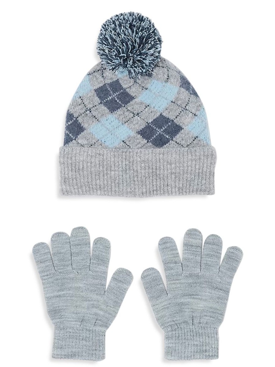 Kids & Baby Anko Girls | Kid'S Argyle Toque & Gloves Set