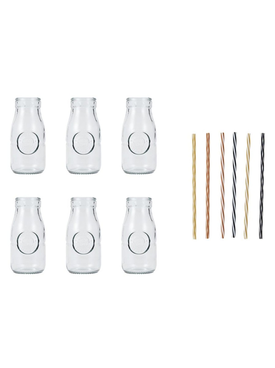 Home Living Anko Drinkware | 6-Piece Milk Bottle Drink Set With Straws