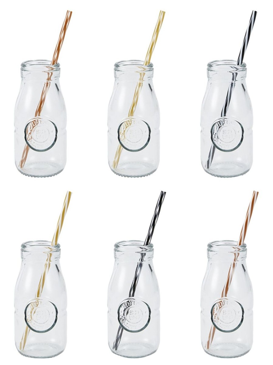 Home Living Anko Drinkware | 6-Piece Milk Bottle Drink Set With Straws