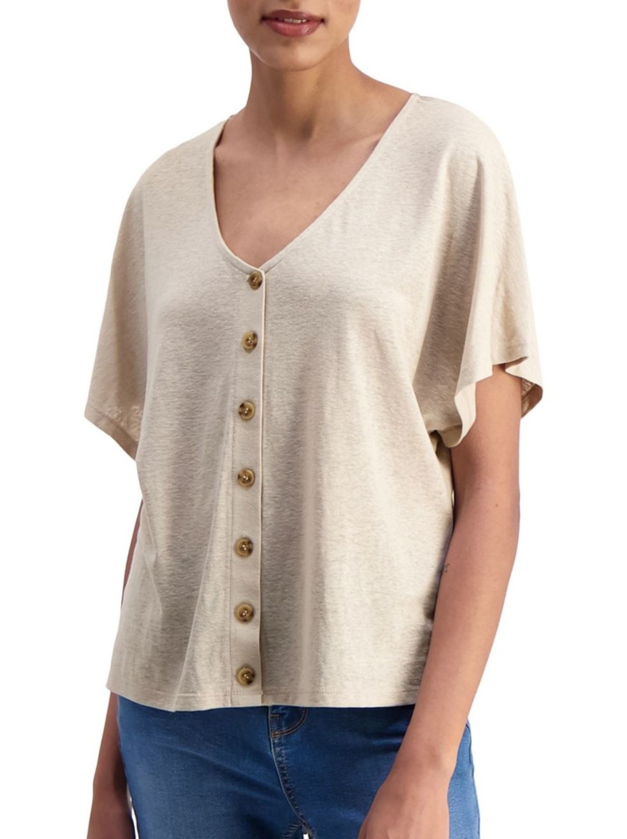 Men & Women Anko Tops | Short-Sleeve Button-Front V-Neck Top