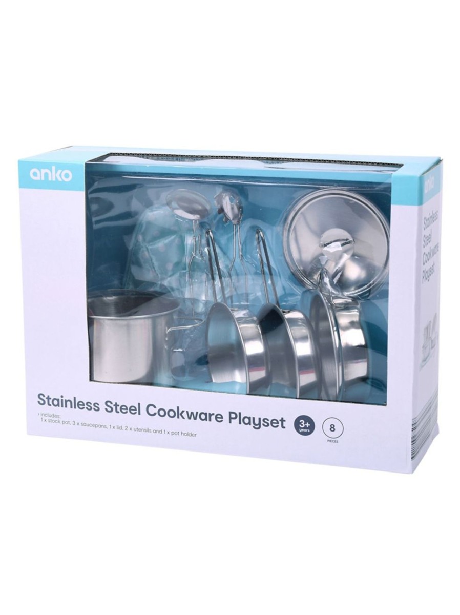 Toys Anko Pretend Play & Dress Up | 8-Piece Stainless Steel Cookware Play Set