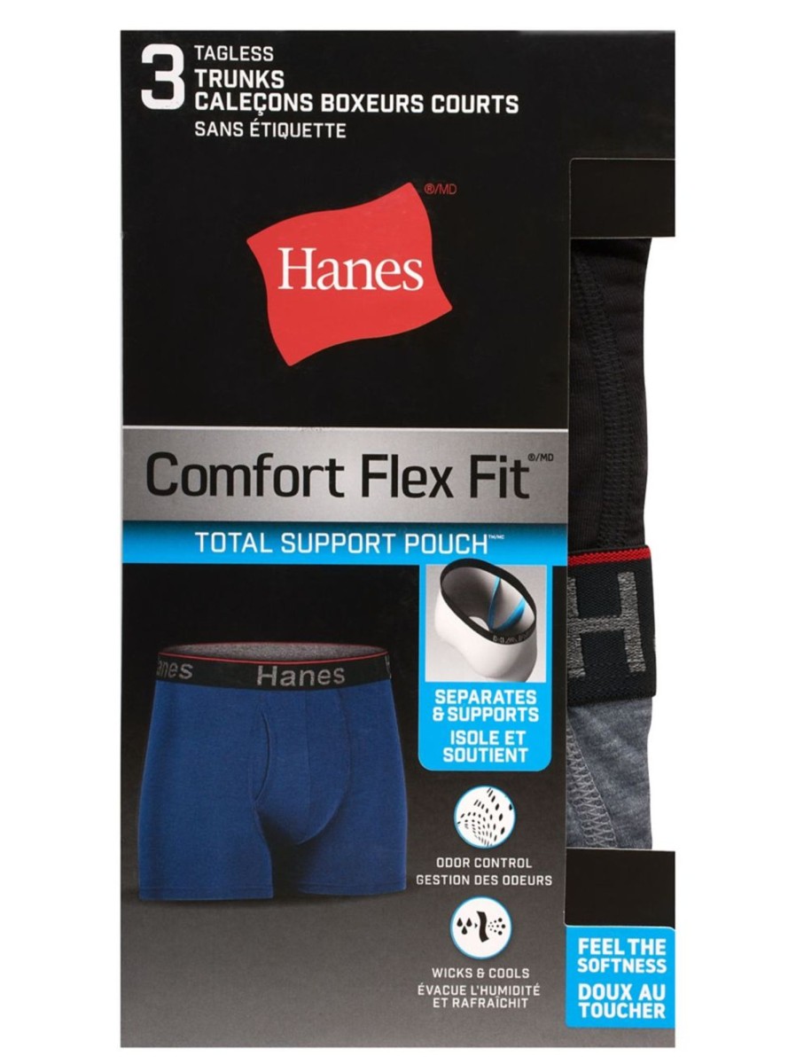 Men & Women Hanes Underwear & Socks | Total Support 3-Piece Pouch Trunks Set