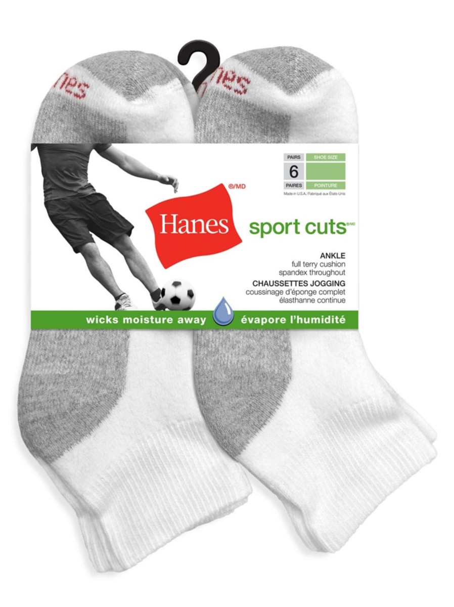 Men & Women Hanes Underwear & Socks | Men'S 6-Pair Sport Cuts Terry Cushion Ankle Socks Pakc