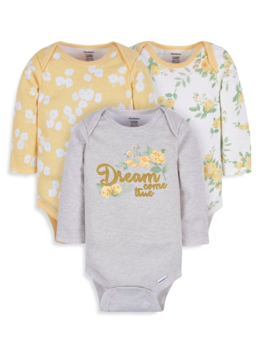 Kids & Baby Gerber | Baby Girl'S 3-Pack Dream Come True Onesies Bodysuits