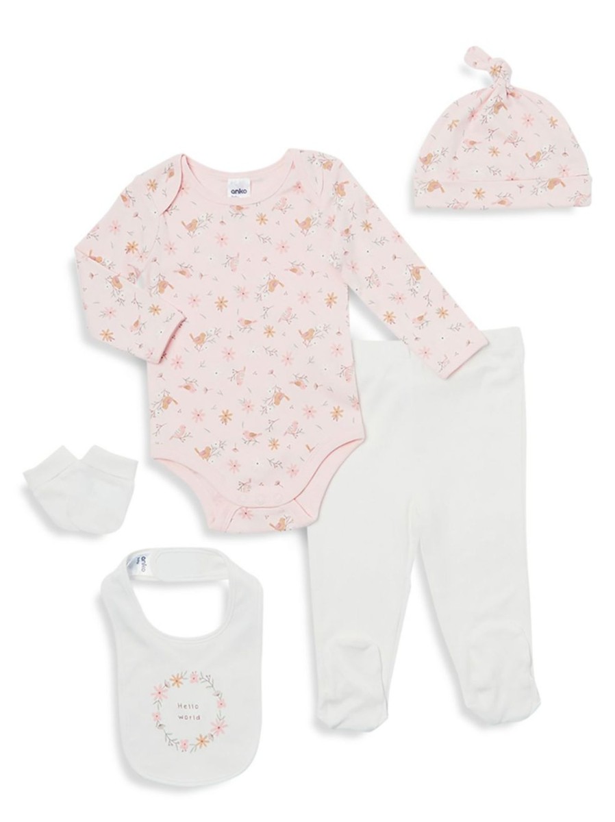 Kids & Baby Anko | Baby Girl'S 5-Piece Organic Cotton Animal-Print Starter Set