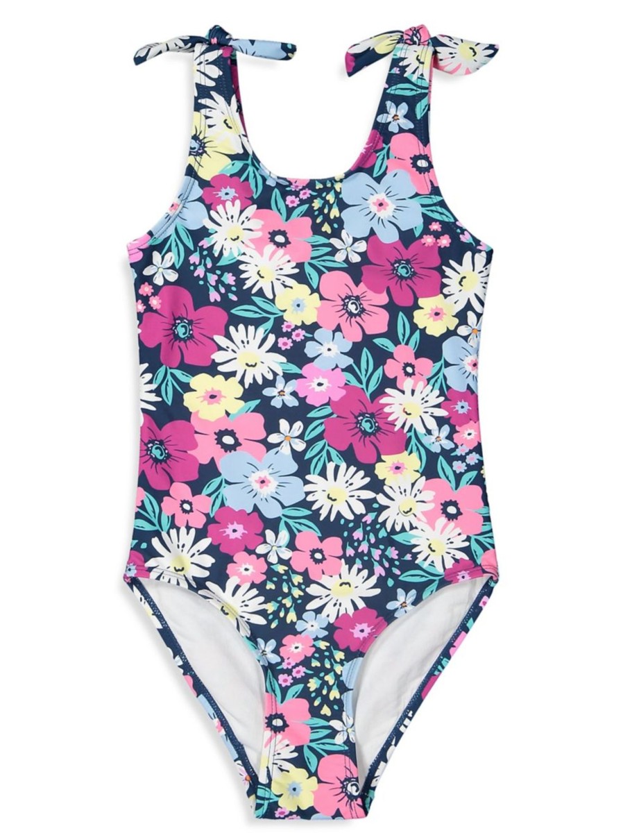 Kids & Baby Anko Girls | Girl'S Upf 50+ Tie-Strap Floral One-Piece Swimsuit