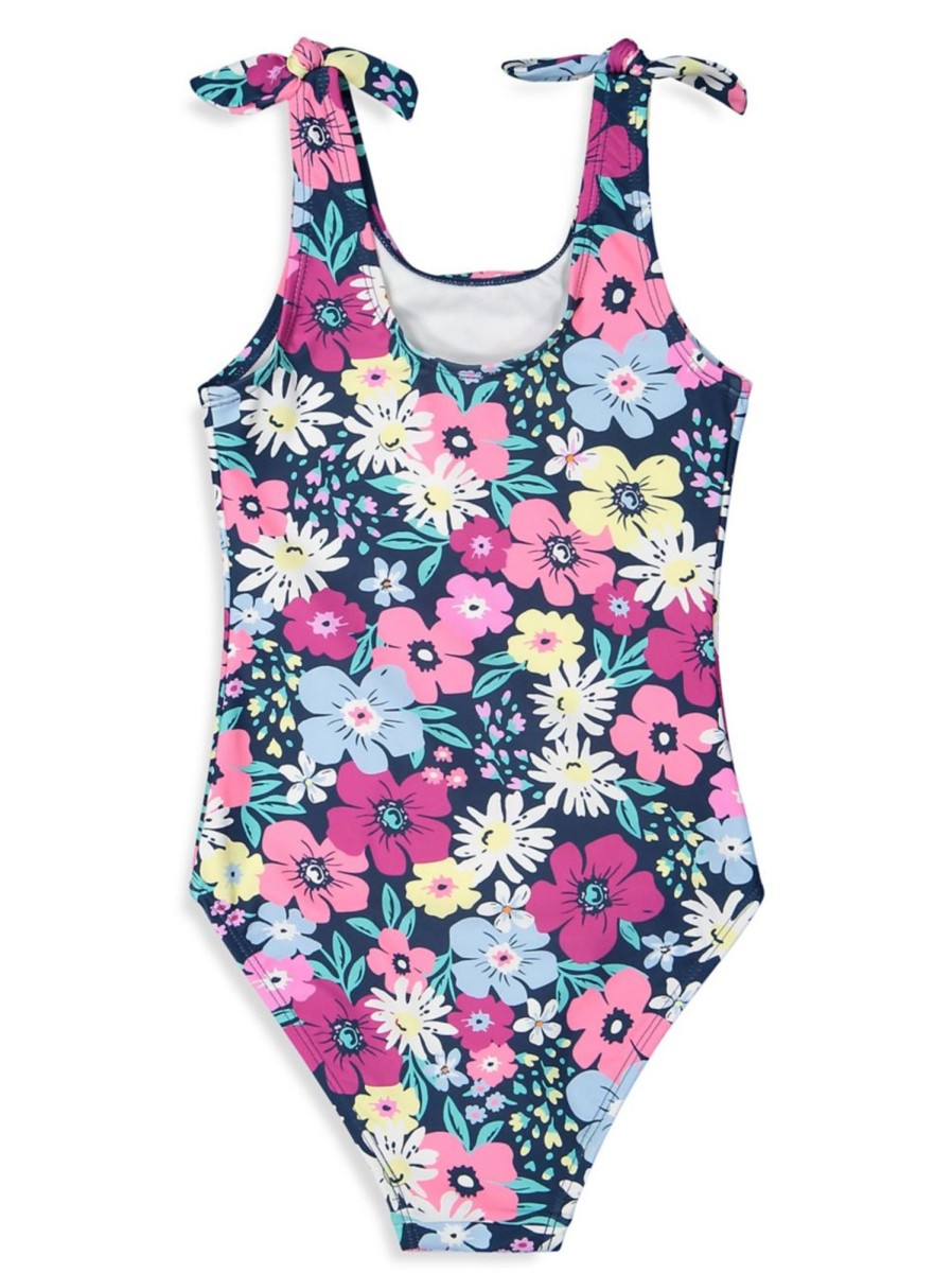 Kids & Baby Anko Girls | Girl'S Upf 50+ Tie-Strap Floral One-Piece Swimsuit