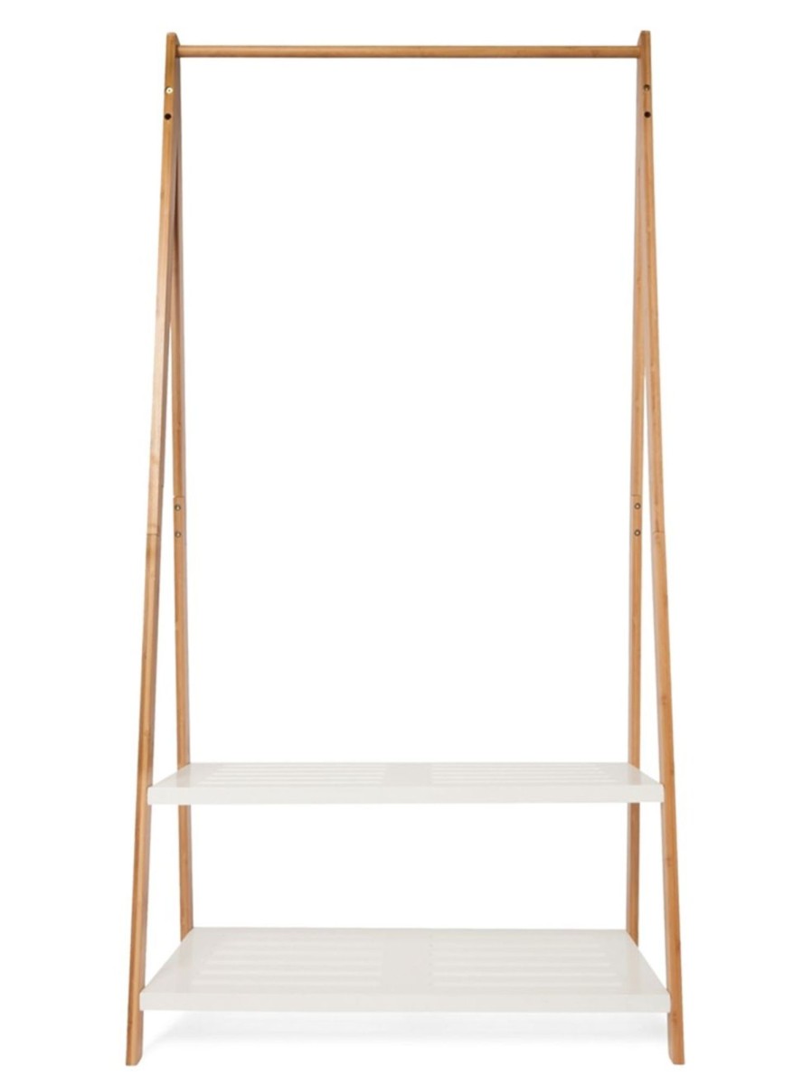 Home Living Anko Closet Storage | Bamboo Garment Rack With White Shelves