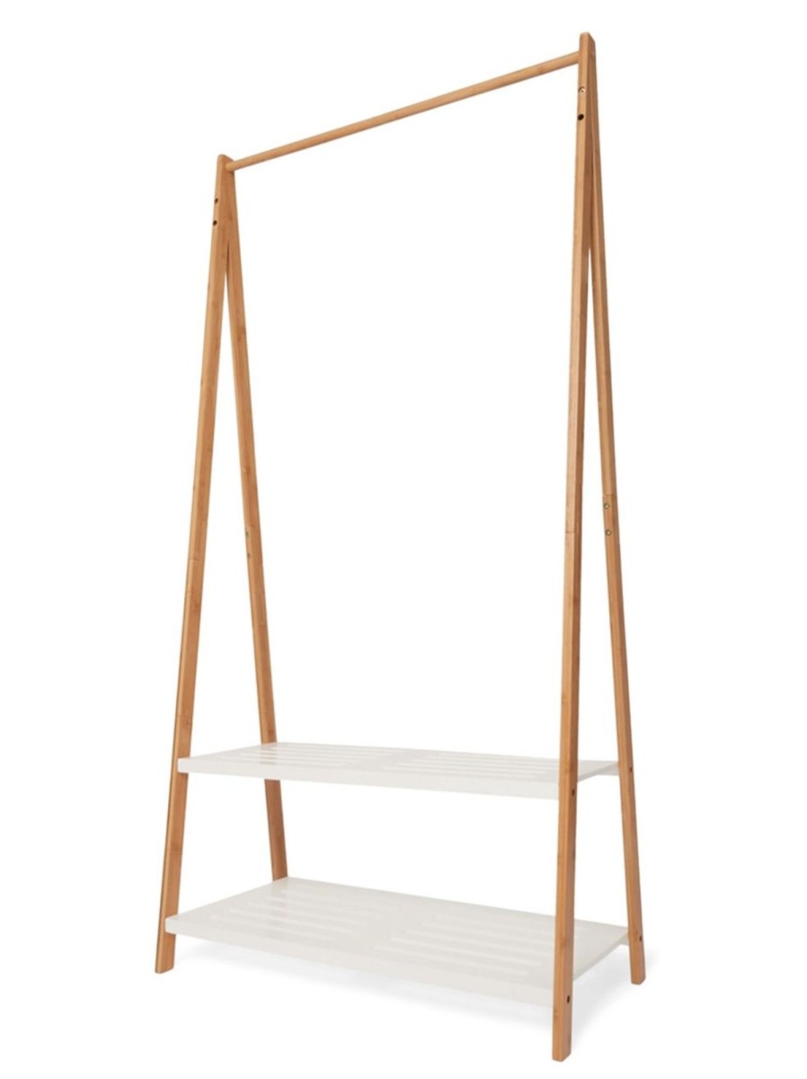 Home Living Anko Closet Storage | Bamboo Garment Rack With White Shelves