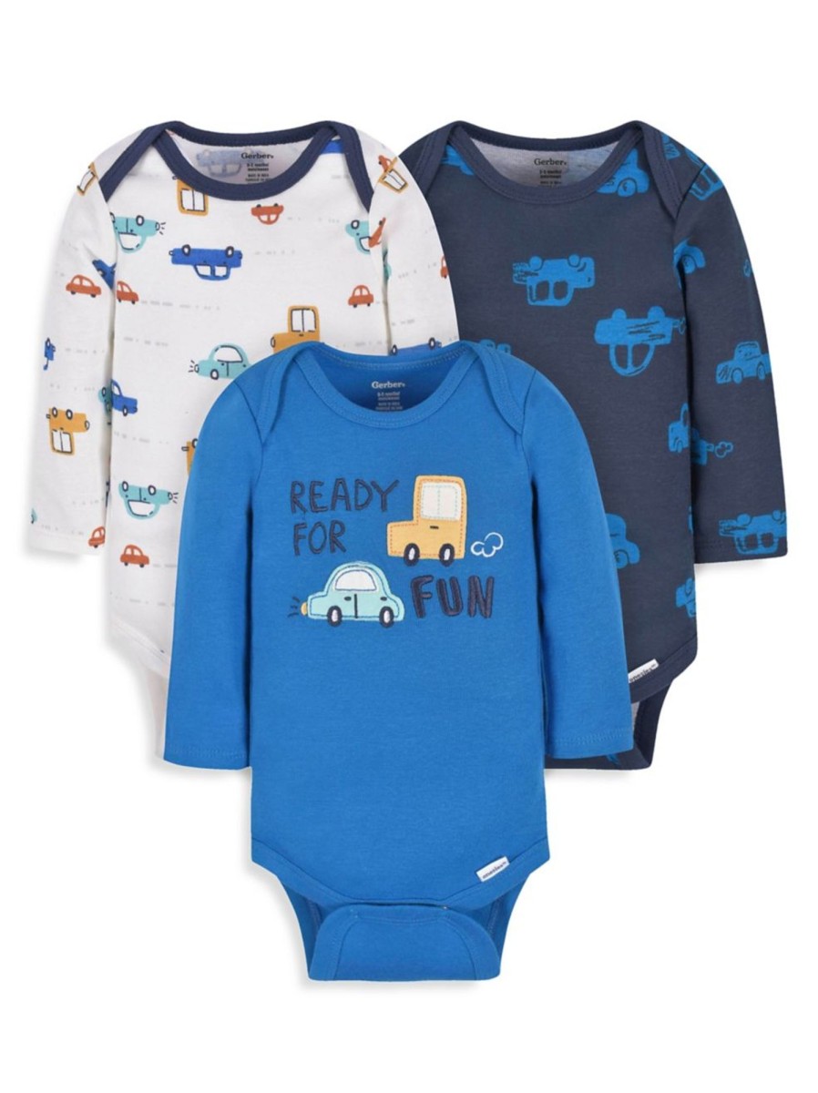 Kids & Baby Gerber | Baby Boy'S 3-Pack Cars Onesies Bodysuits