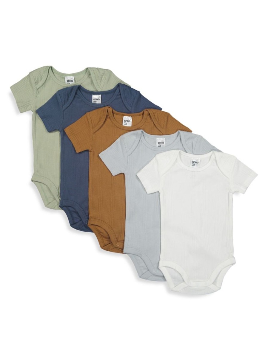 Kids & Baby Anko | Baby'S 5-Pack Ribbed Organic Cotton Short-Sleeve Bodysuits