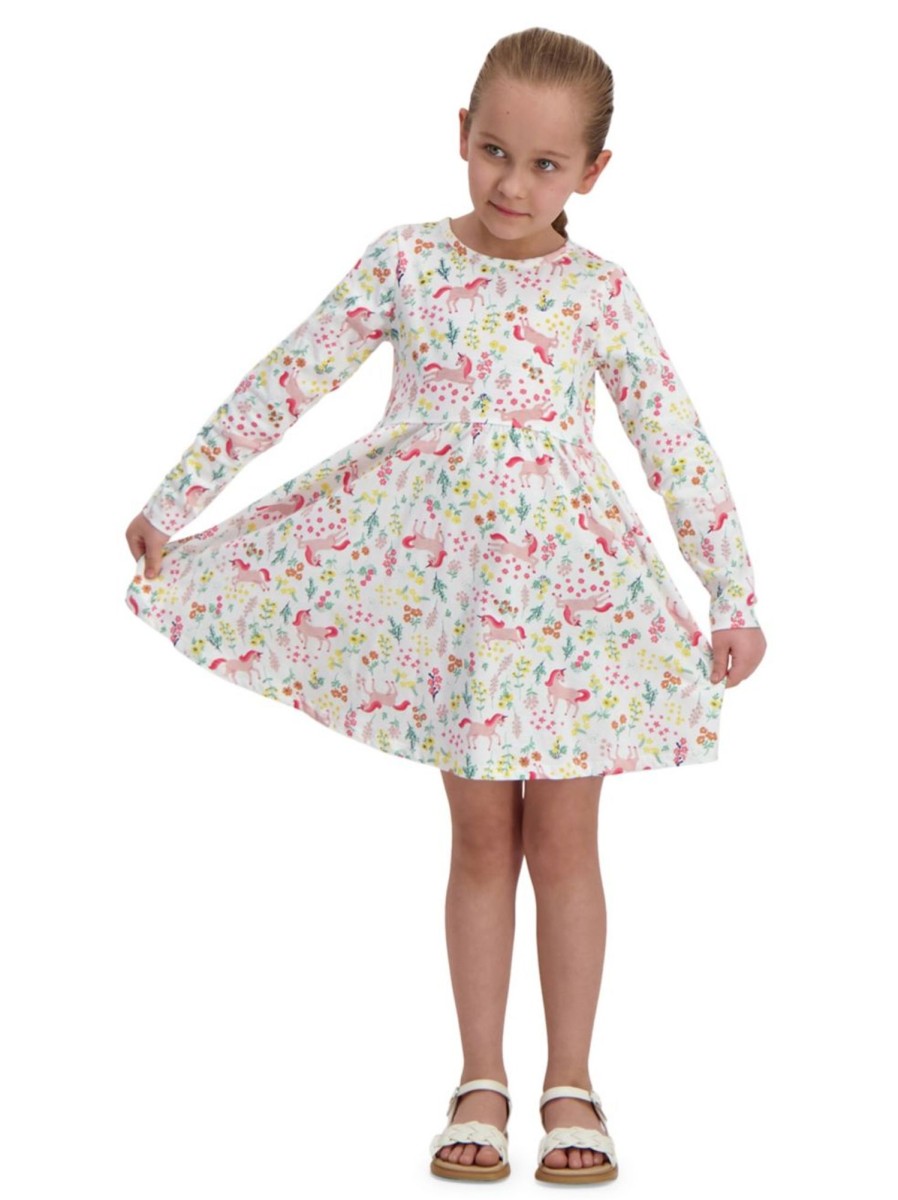 Kids & Baby Anko Toddler Girls | Little Girl'S Long-Sleeve Printed Jersey Dress