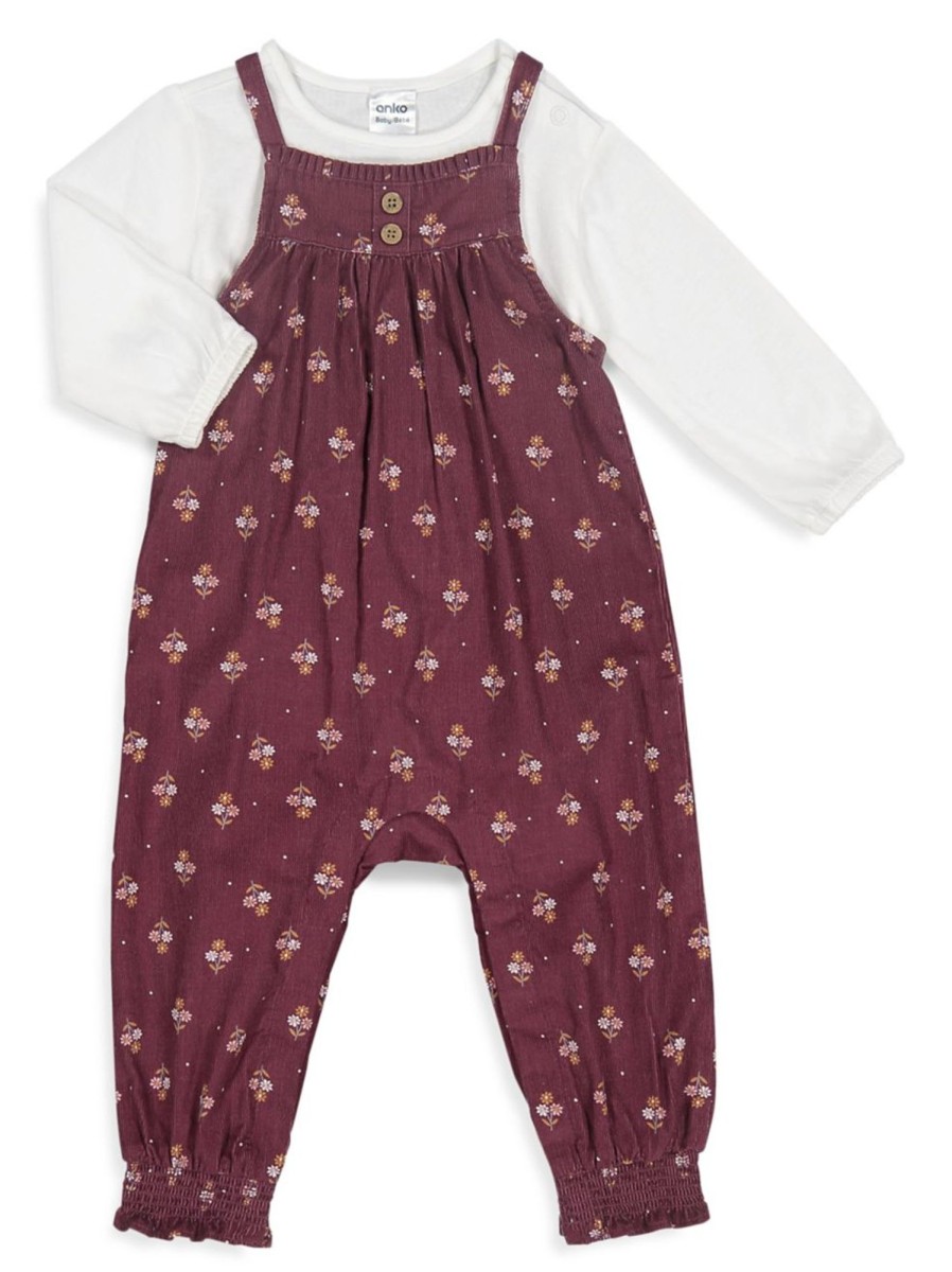 Kids & Baby Anko | Baby Girl'S 2-Piece Floral Top And Corduroy Overalls Set