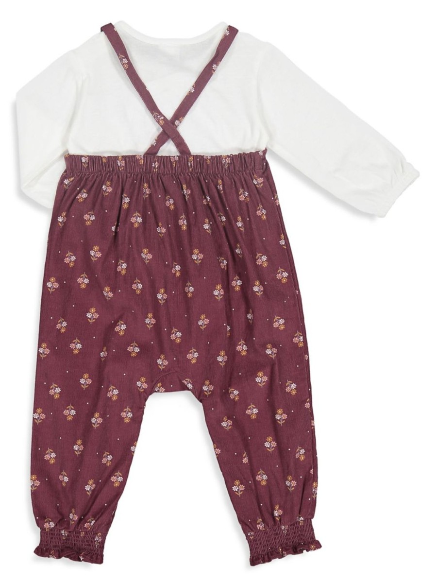 Kids & Baby Anko | Baby Girl'S 2-Piece Floral Top And Corduroy Overalls Set